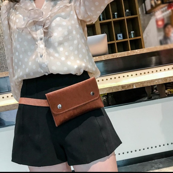 Handbags - Brown Velvet PL Leather Retro Fanny pk/ Crossbody